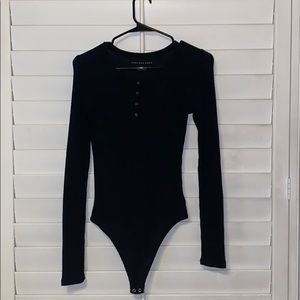 Black ribbed long sleeve bodysuit